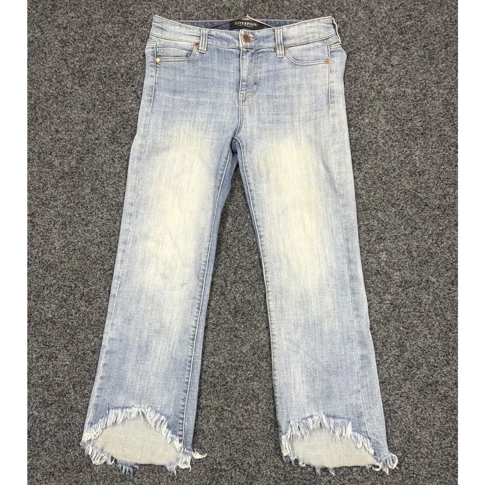 Liverpool Jeans Womens 4 Light Wash The Crop Flare Frayed Hem Boho Denim